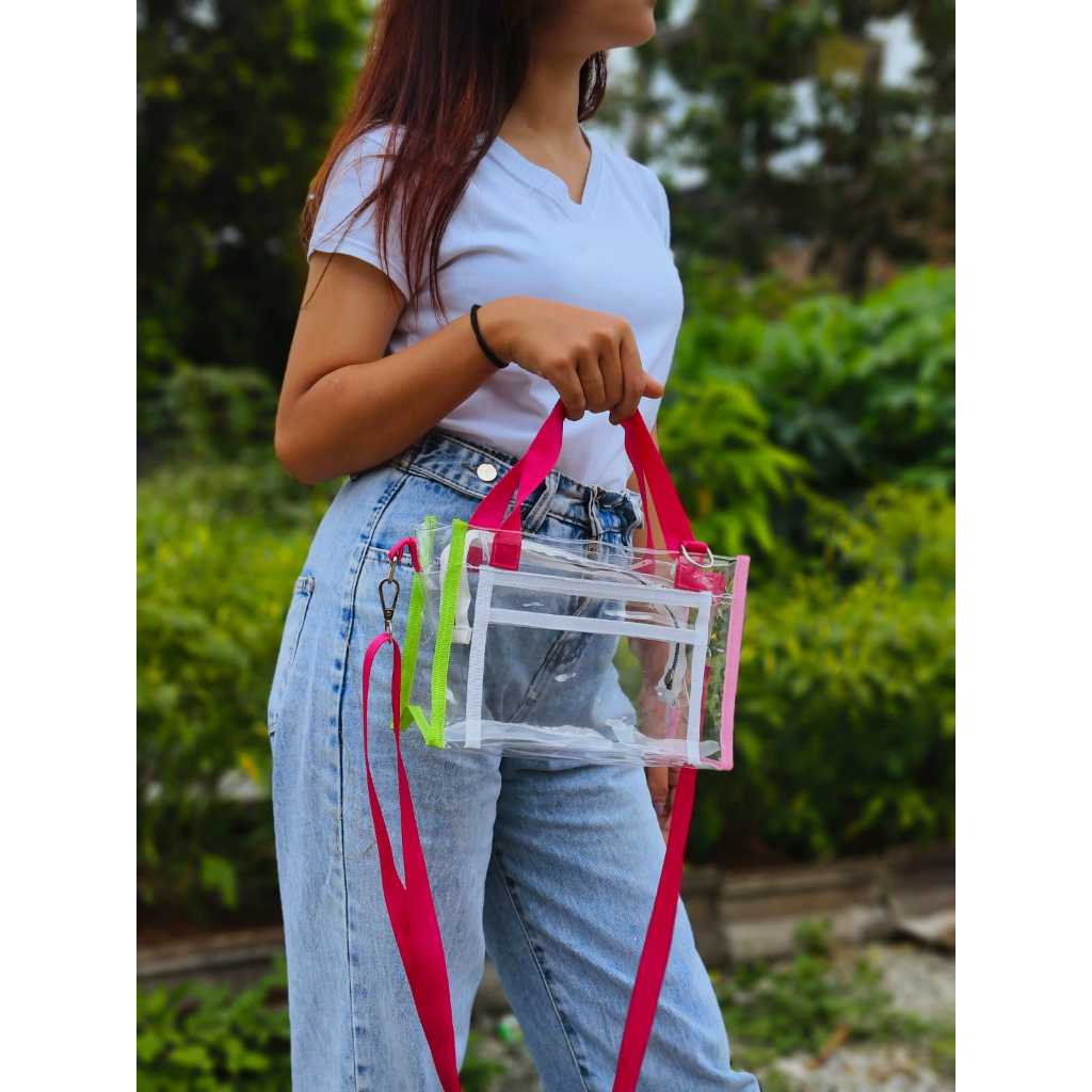 Tas mika pvc rainbow Tas tote mika rainbow selempang