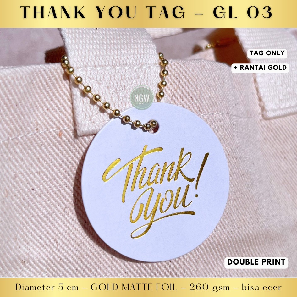 THANK YOU tag kartu terima kasih 5cm gold foil 260gsm emas  premium ecer souvenir hampers