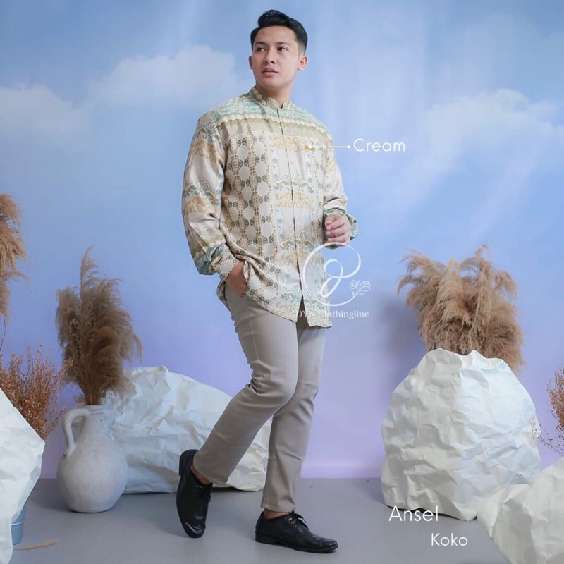 DYN Clothingline Ansel Koko &  Ansela Dress | Family Set | Fashion Muslim | Baju Muslim Couple | Sarimbit Keluarga-Cream koko DWS defec