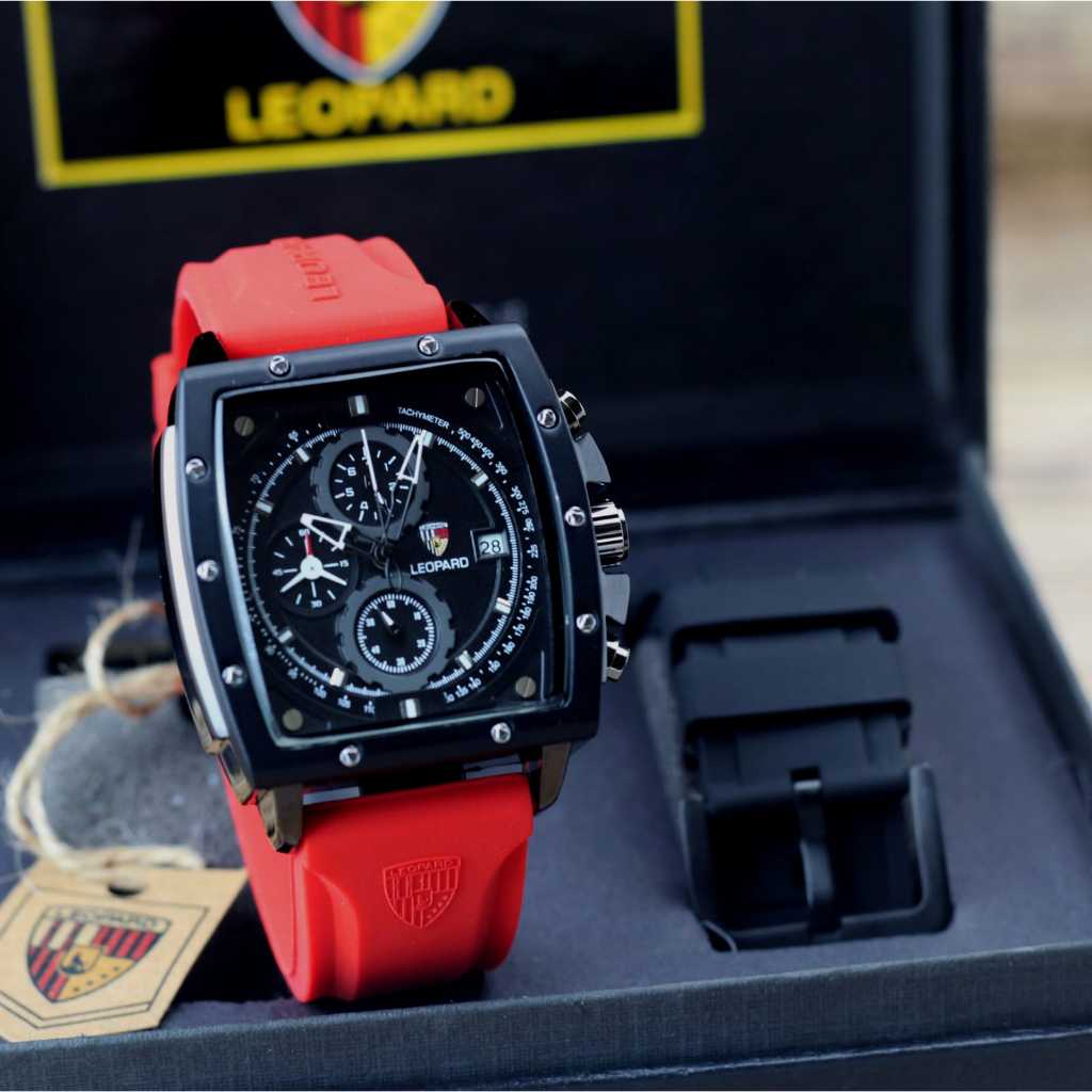 Jam tangan Leopard 8829 tali rubber free rubber tanggal chronograp aktif original pria