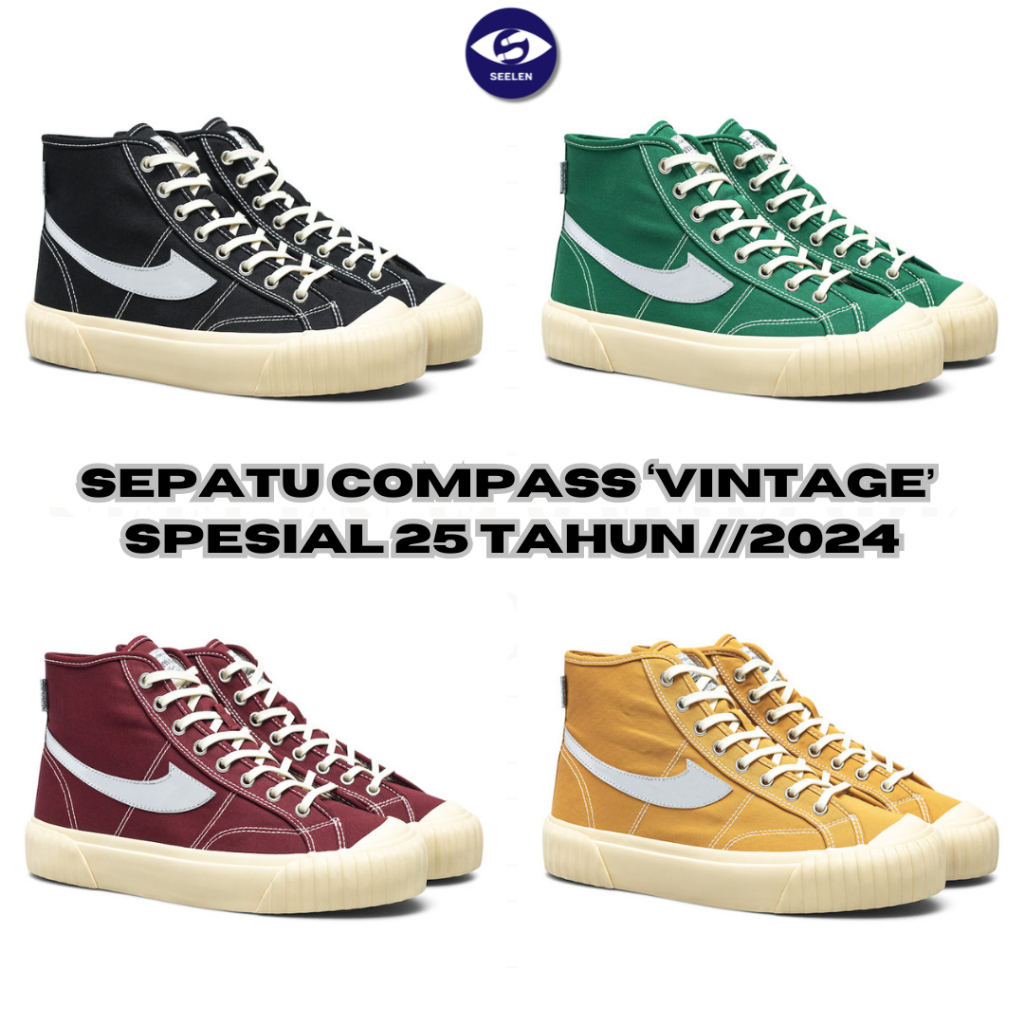 [ORIGINAL TERMURAH LIMITED EDITION] Compass Vintage 25th Hi Black, Green, Maroon, Mustard Silver - S