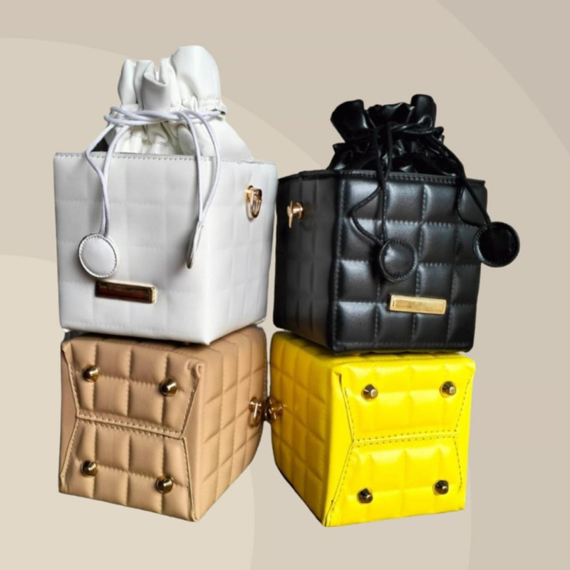 Free ongkir- tas slempang bahu import wanita Korea serut bentuk kotak kubus