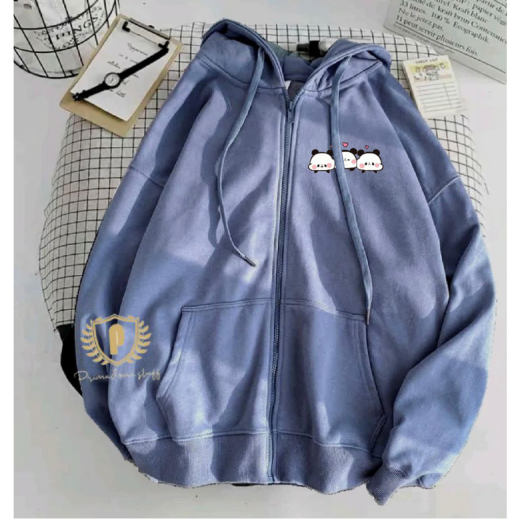 Jaket Wanita sleting depan Panda cute lucu ala korea Zipper Jacket Hoodie Resleting Pandaa Gemoyy lu