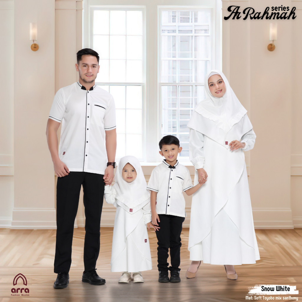 Baju Koko Gamis Sarimbit Keluarga Arra Series Ar Rahman Putih Ayah Ibu Anak