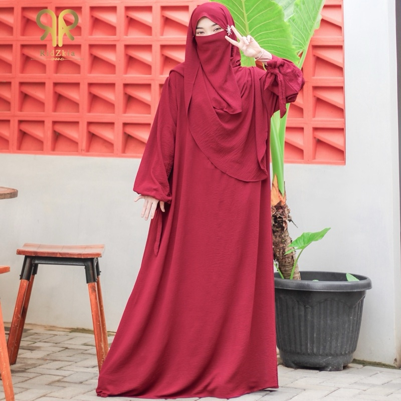 Hana abaya / gamis crincle airflow premium set pashmina oval / free cadar