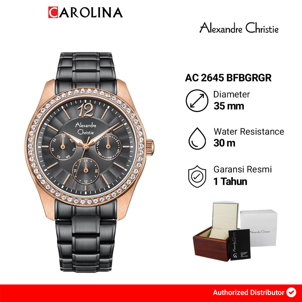 Jam Tangan Wanita Alexandre Christie Multifunction AC 2645 BFBGRGR Black Dial Black Stainless Steel