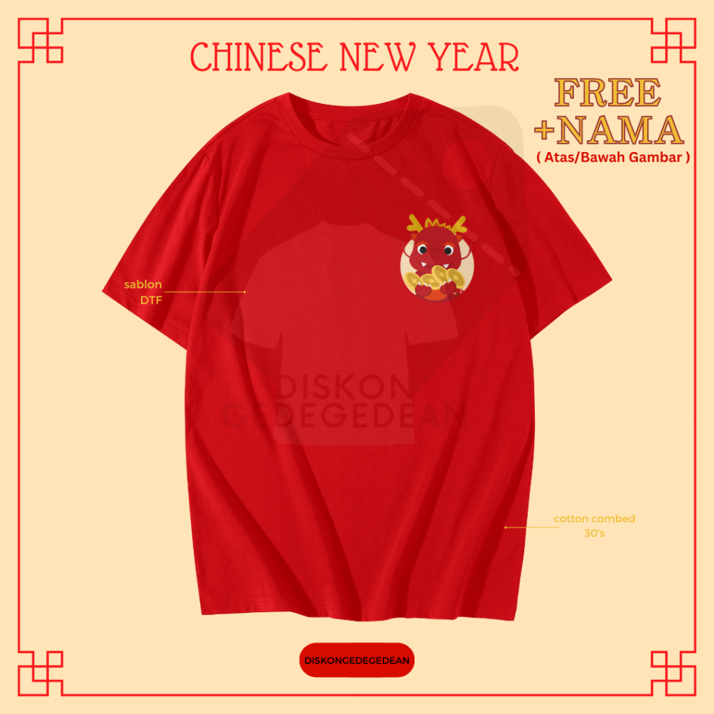 Diskongedegedean Kaos Imlek Shio Naga Baju Tshirt Logo Imlek Type 1
