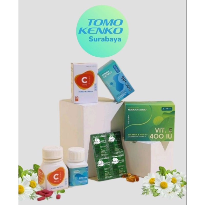 Paket Combo Tomo Kenko Vitamin C 500 mg 1 Botol  Vitamin E 400IU 1 Box & Vitamin Zinc + B6 1 Botol