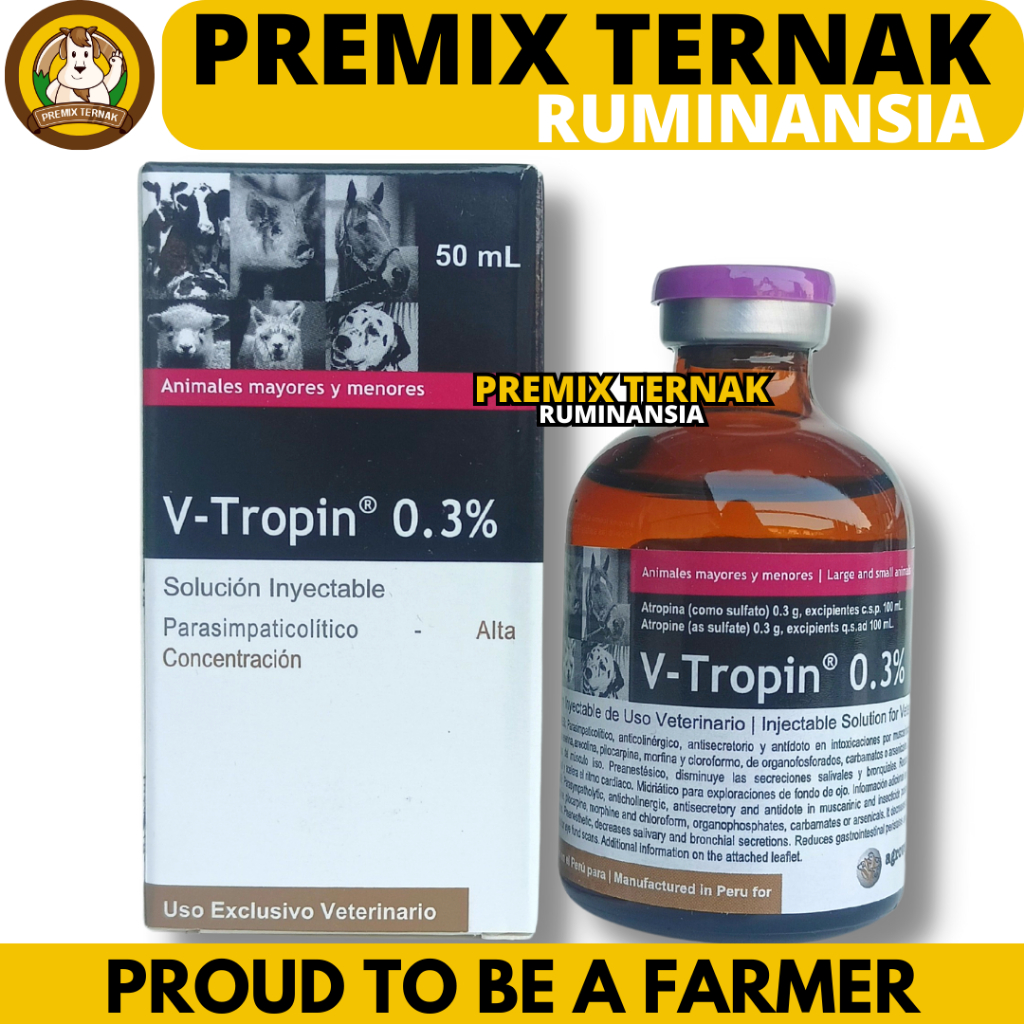 V TROPIN 50ML AGROVET - Atropin Hewan Sapi Kuda Kambing Anjing Kucing Vtropin