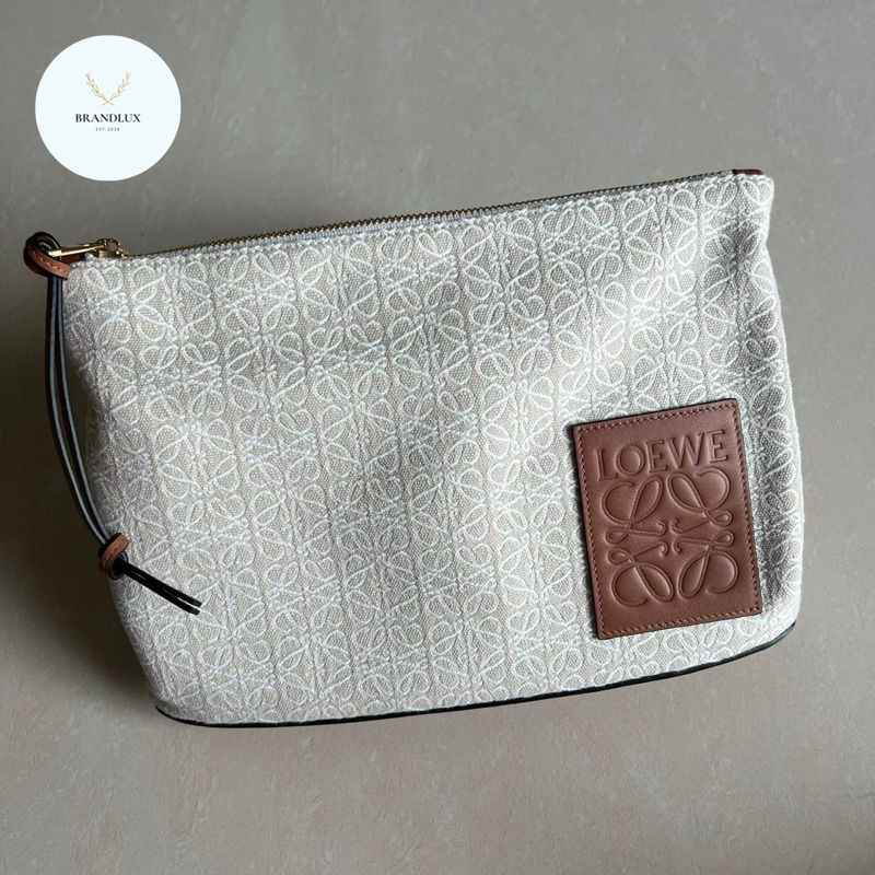 Loewe cubi jacquard oblong pouch in ecru tan