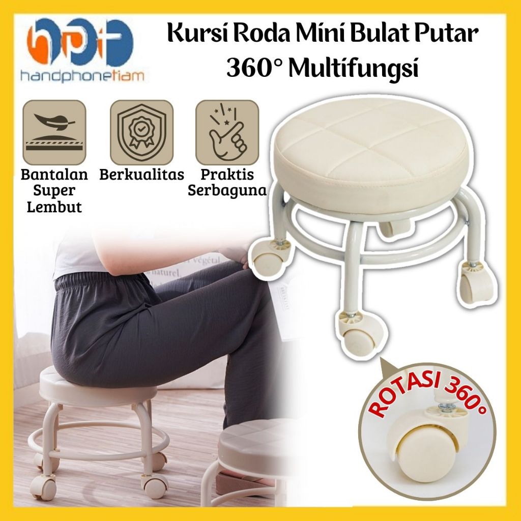 Kursi Mini Bulat Roda Putar 360° Multifungsi Bangku Kecil Santai Anak Sofa Bundar Meja Rias Minimali