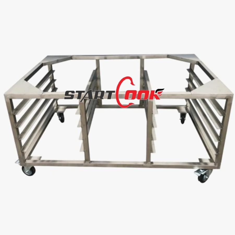 MEJA STAINLESS KAKI OVEN 1 DECK 2 LOYANG + RODA