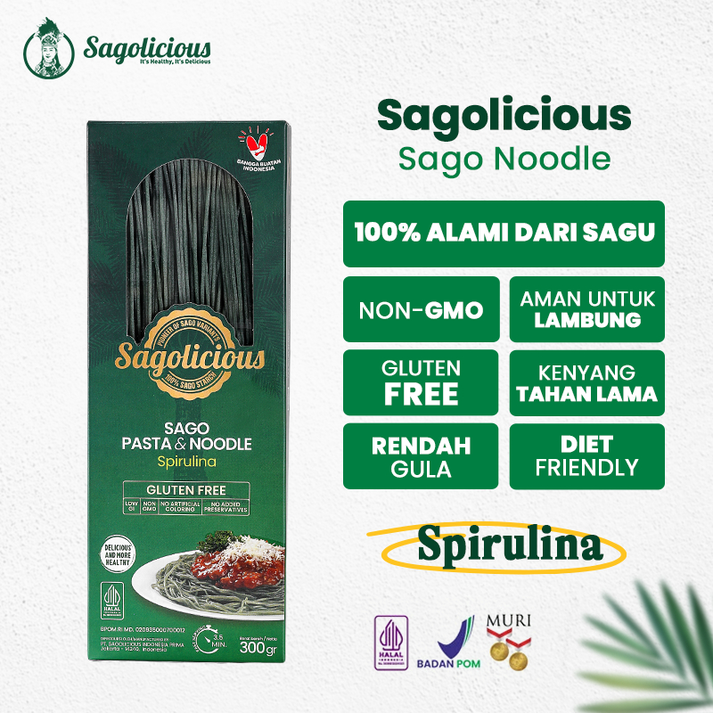 

Sagolicious Noodle- Mie Sagolicious Sagu Gluten Free - Sagolicious Sagu Spirulina (Tanpa Bumbu)