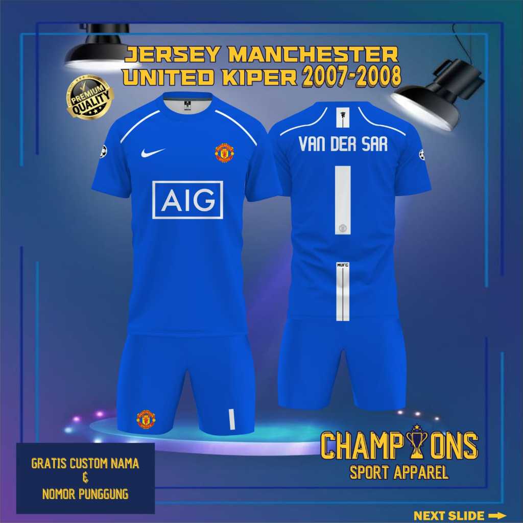 Jersey Klub MANCHESTER UNITED KIPER 1 Retro 2007-2008 Liga Champions UEFA, Free custom nama dan nomo