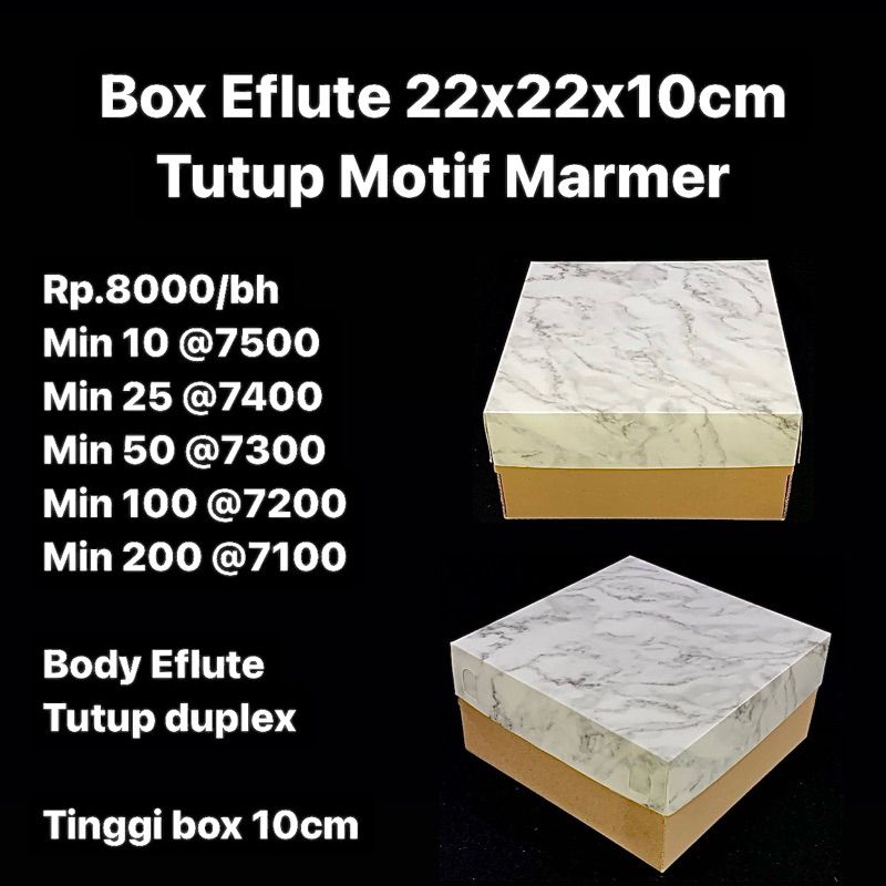 

Box Eflute 22x22x10cm Tutup Motif Marmer