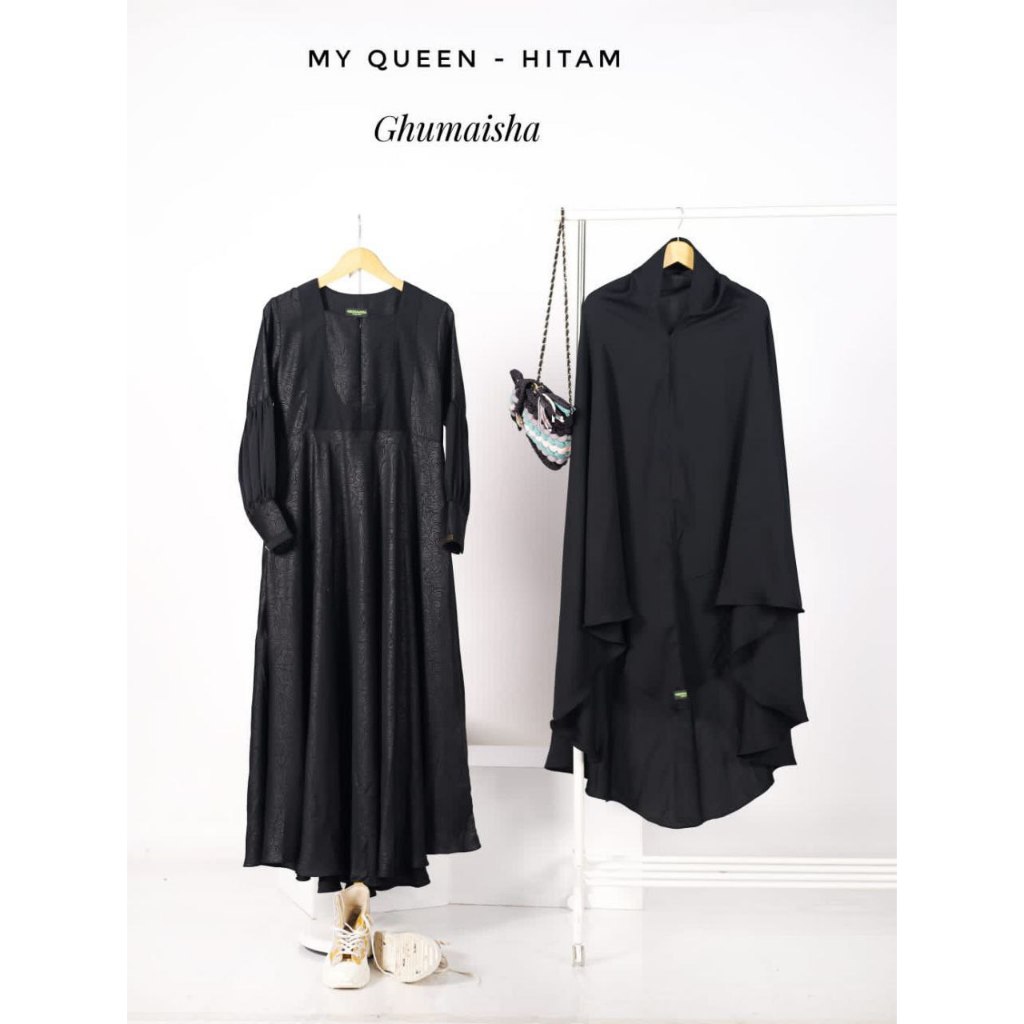 QUEEN GHUMAISHA SET GAMIS SYAR'I SET GAMIS HITAM Size S