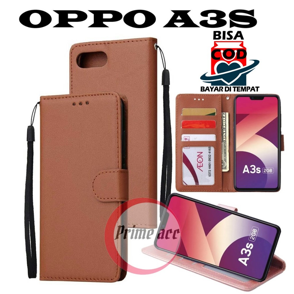 flip case xiaomi oppo A3S leather case casing dompet handphone