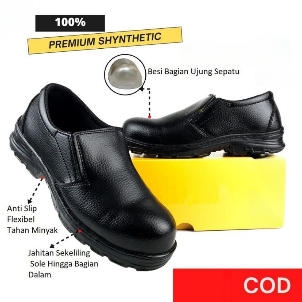 SEPATU SAFETY SLIP ON PRIA SEPTY SLIP ON TANPA TALI SEPATU SAFETY SEMI BOOTS PRIA KULIT TALI SEPATU 