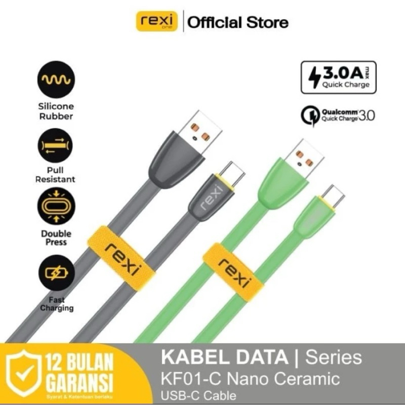Rexi KF01-C Kabel Type C 3a Nylon , Cable Data Fast Charger KF01-C/KE01-C/KK01-C
