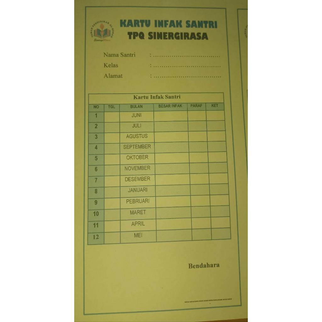 

KARTU IURAN/INFAK BULANAN ISI 25 PCS