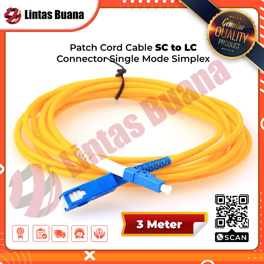 Patch Cord Cable 3 Meter SC upc to LC upc Connector Single Mode simplex PAZ