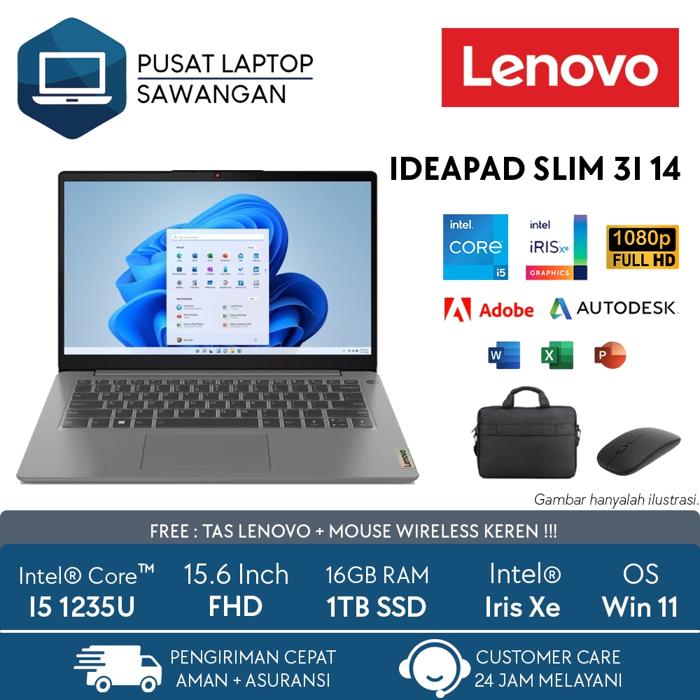 Laptop Lenovo Ideapad Slim 3I Intel I5 1135G7 Ram 8GB SSD 512GB FHD Win 11