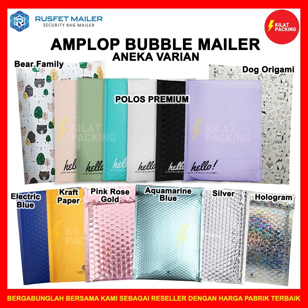 

AMPLOP BUBBLE MURAH | BUBBLE MAILER | POLYBUBBLE PACKING OLSHOP RUSFET ANEKA MOTIF PREMIUM
