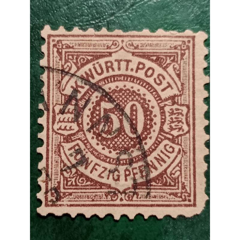 

Prangko Jerman Wurttemberg 50 Pfennig tahun 1890 USED