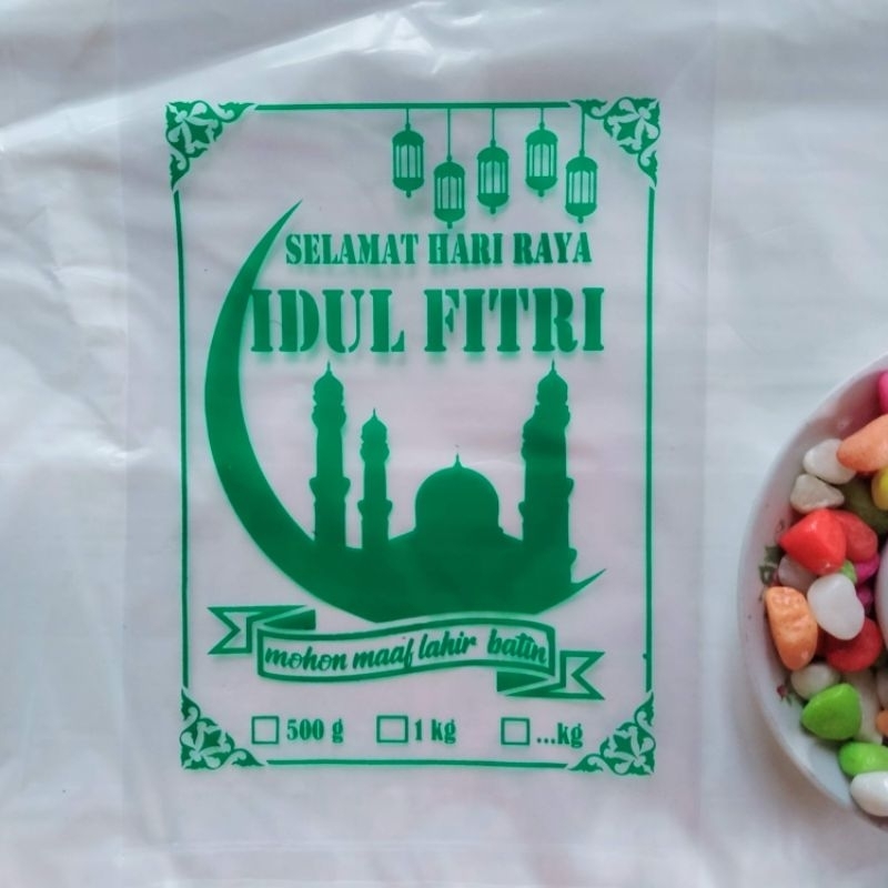 (Isi 50)Plastik Beras 1Kg & Gula 1Kg Sablon Idul Fitri