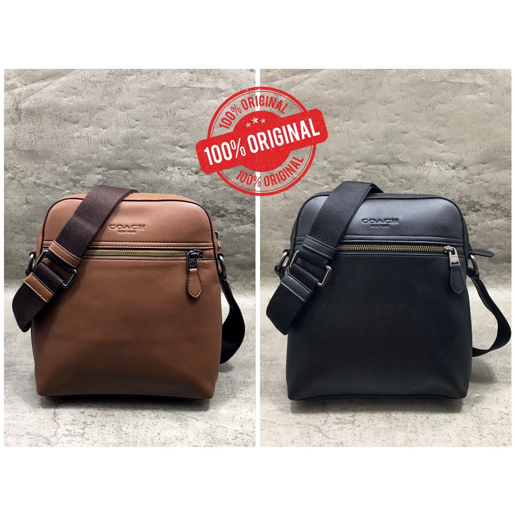 Tas Selempang Pria Kulit Asli Branded Houston Flight Saddle Crossbody Bag Hitam Coklat Branded Impor