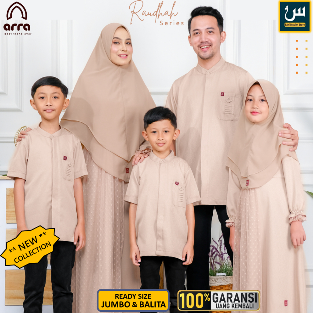 Raudhah Pakaian Baju Sarimbit Gamis Syari Kemeja Koko Kemko Kerudung Seragam Pengajian Lebaran Musli