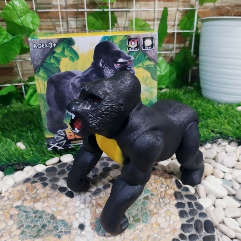 Mainan Gorilla Bisa Jalan Bersuara Baterai Hewan Kingkong Anak Edukasi