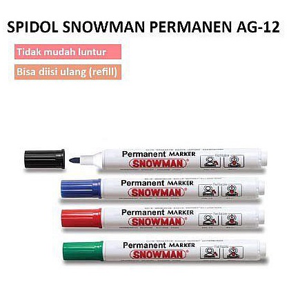 

el terkini Spidol Permanen Snowman Marker Black Red Biru Spidol Permanen Warna Type G 12 Alat Tulis Serbaguna QCF