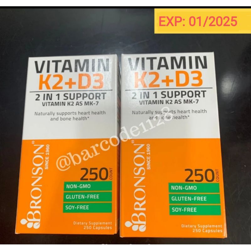 Bronson K2 MK-7 Plus Vitamin D3 5000 IU - 250 Capsules - ISI 120 & 250