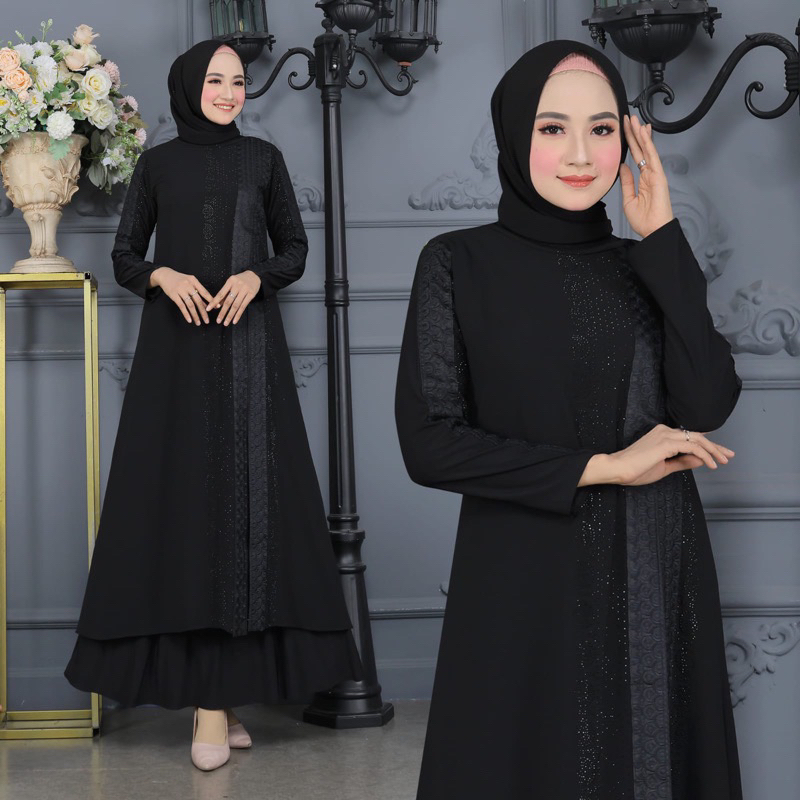 GAMIS ABAYA TURKEY BORDIR BELAH SAMPING FULL HITAM MEWAH TERLARIS DIVVSAA.COLLECTION-Belah Samping New