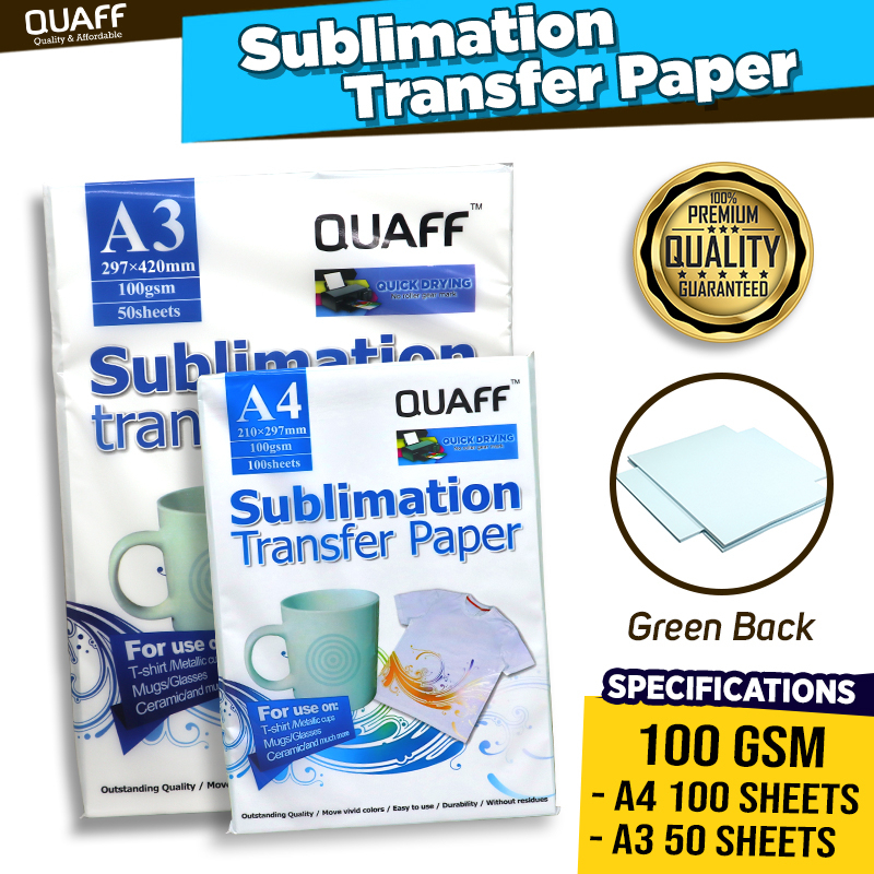 

Kertas Transfer Sablon Sublimation A4 100Lembar / A3 50Lembar 100Gsm merek QUAFF