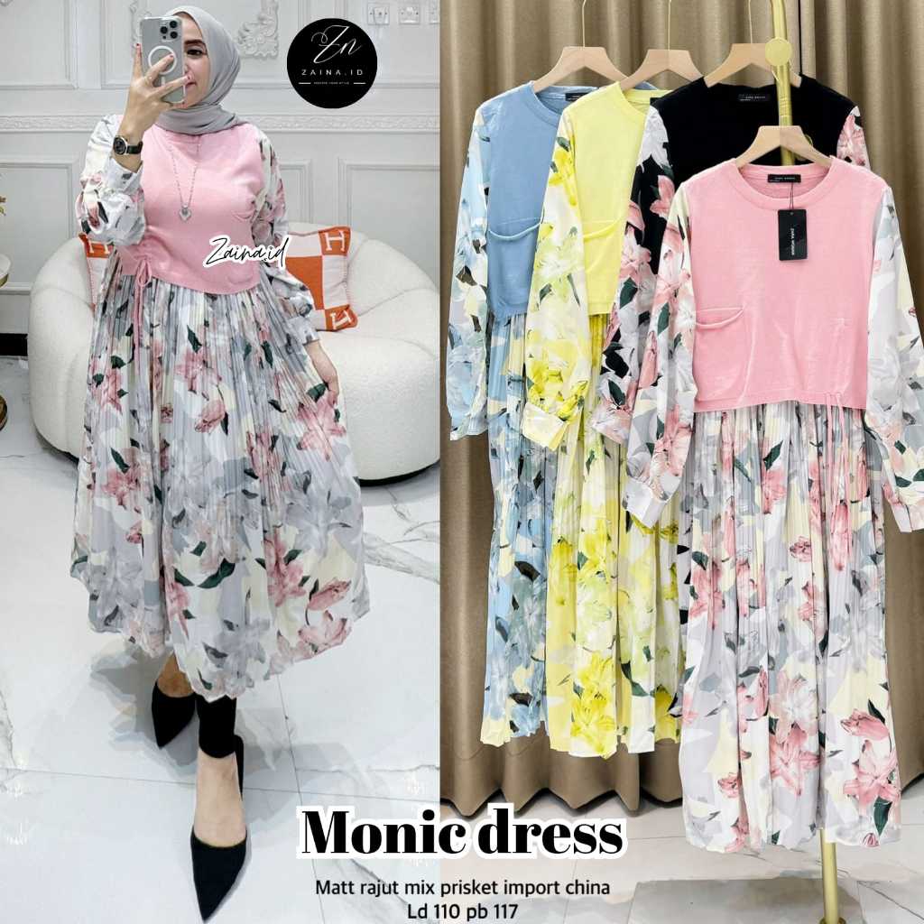 Monic Dress Zara Woman Dress Wanita Bahan Plisket Import
