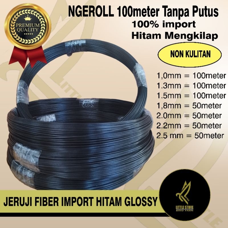 Ruji fiber hitam glossy ngeroll 100meter hitam asli bukan kulitan untuk sangkar dan layangan