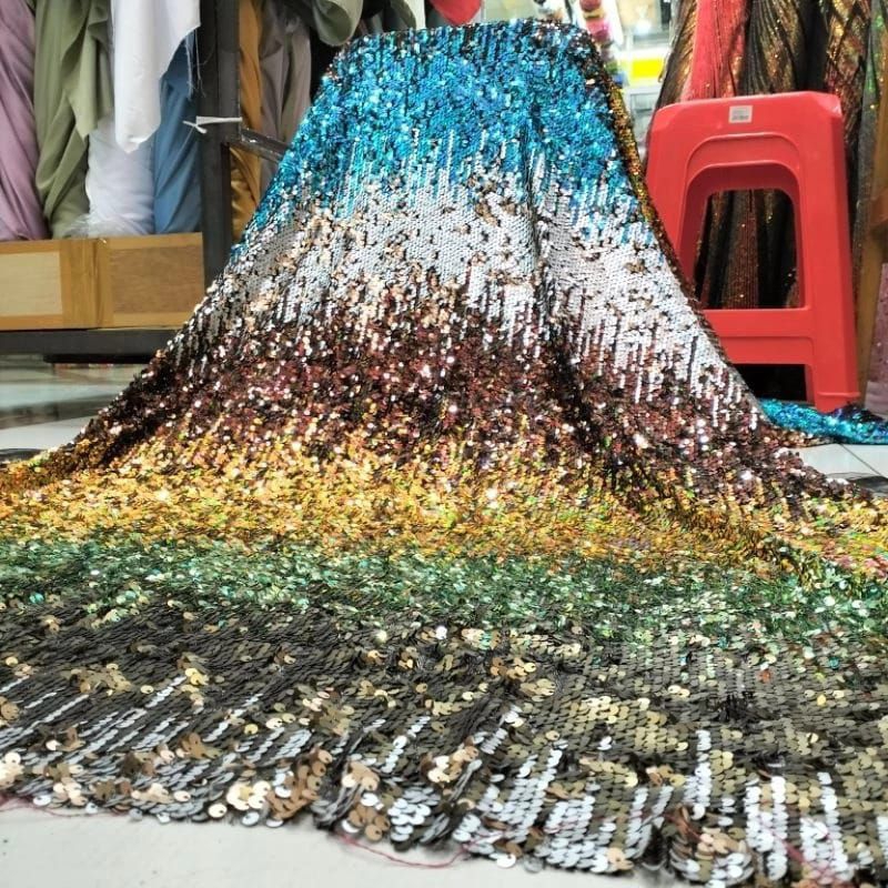 Kain Tille Sequin full Payet / Tulle Rainbow Gradasi