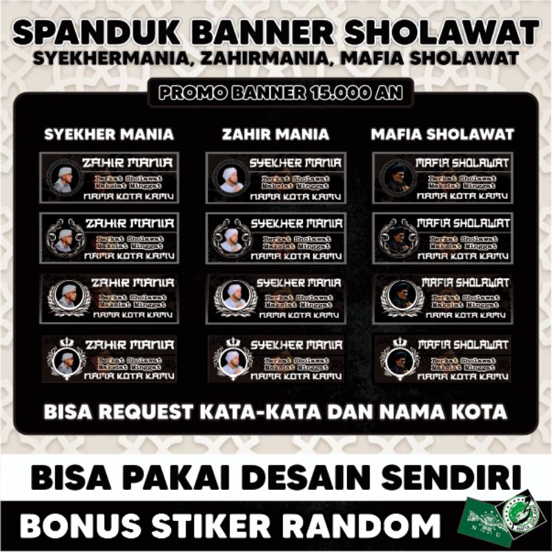 (Promo Banner 15ribuan) Spanduk Banner Sholawat Zahir Mania, Syekhermania, Mafia Sholawat, Tema Mono