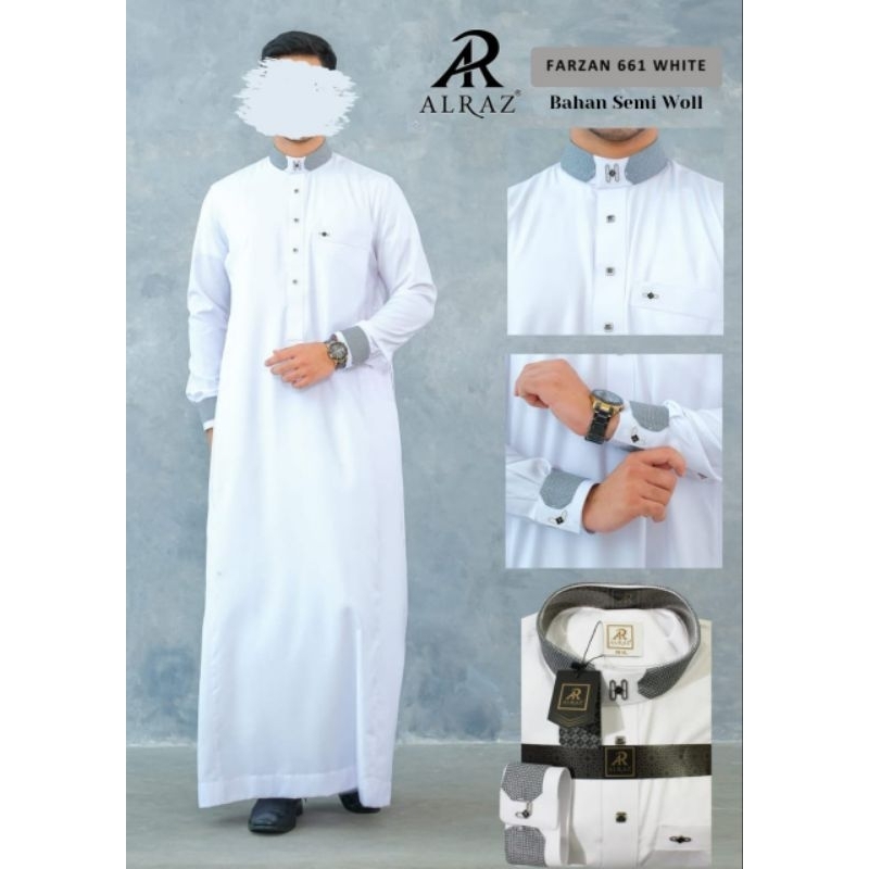 Jubah Alraz Semi Woll Warna Putih