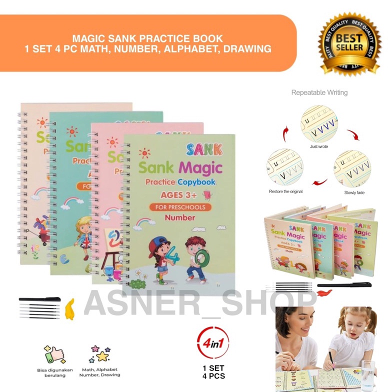 

KODE 89KZW Buku Tulis Ajaib Sank Magic 1 Set isi 4 Book pulpen Anak Kecil Belajar Gambar