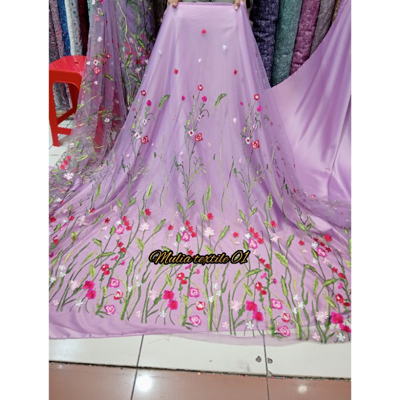 kain/bahan tile valentino bordir/tile bordir bunga