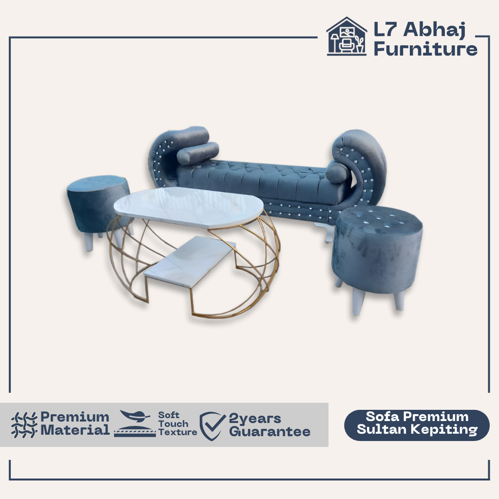 L7 Abhaj Furniture Pemalang - Sofa Bench Premium Model Kepiting Bahan Bludru Custom Set Warna Bluish