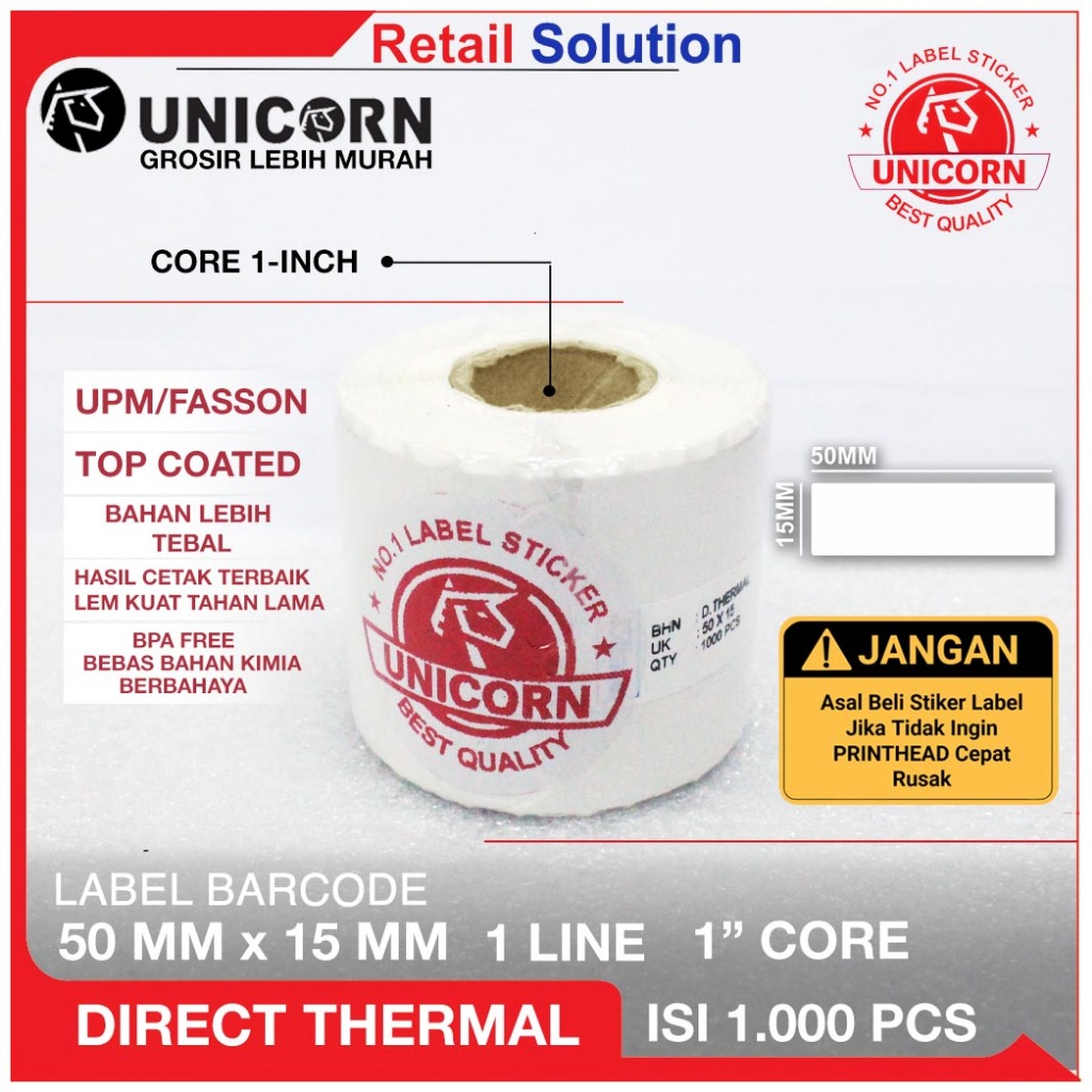 

Stiker Label Barcode Thermal 50x15 mm / 50 x 15 mm / 50x15mm 1000 pcs