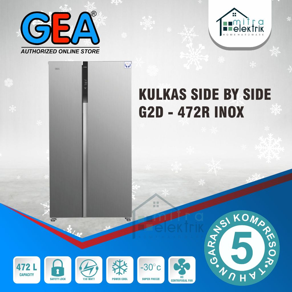 Kulkas GEA 2 Pintu Side By Side G2D-472 Inox