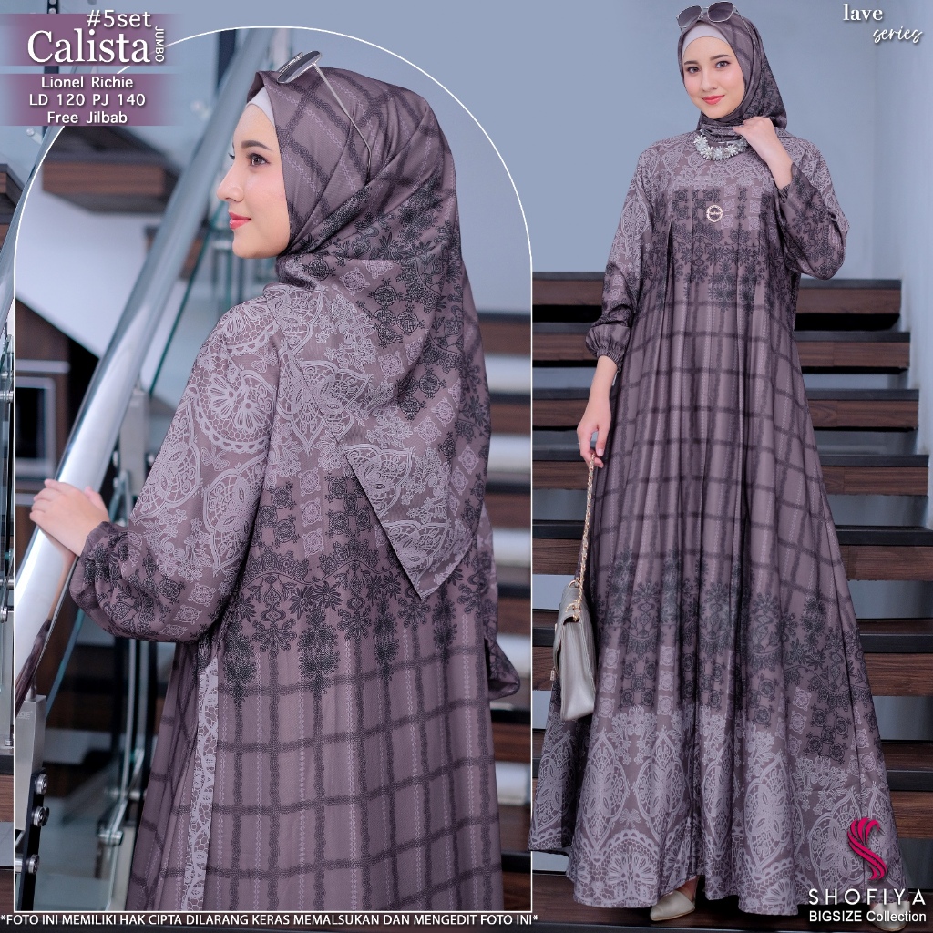 calista#5 gamis dress maxy busana pakaian baju long dres longdres maxi setelan 1 one set free gratis