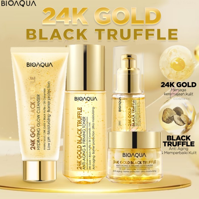 BIOAQUA Skincare Paket 24K Gold Black Truffle Anti-Aging & Firming Moisturizer Set With Cleanser / T