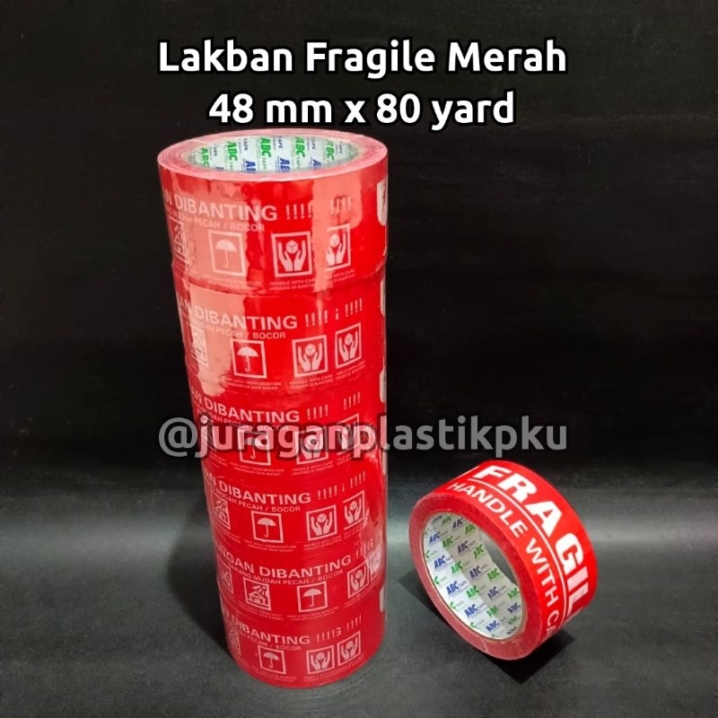 

Lakban / Isolasi Fragile Merah 48mm x 80 yard | Selotip Warna Jangan Dibanting 2 Inch 80 yard 48 mm