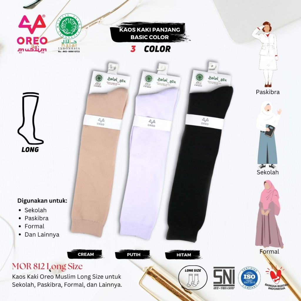 Kaos Kaki Panjang Selutut -3Ps- MOR812 LongSize Kaos kaki Panjang Selutut bahan Spandex Nylon Premiu